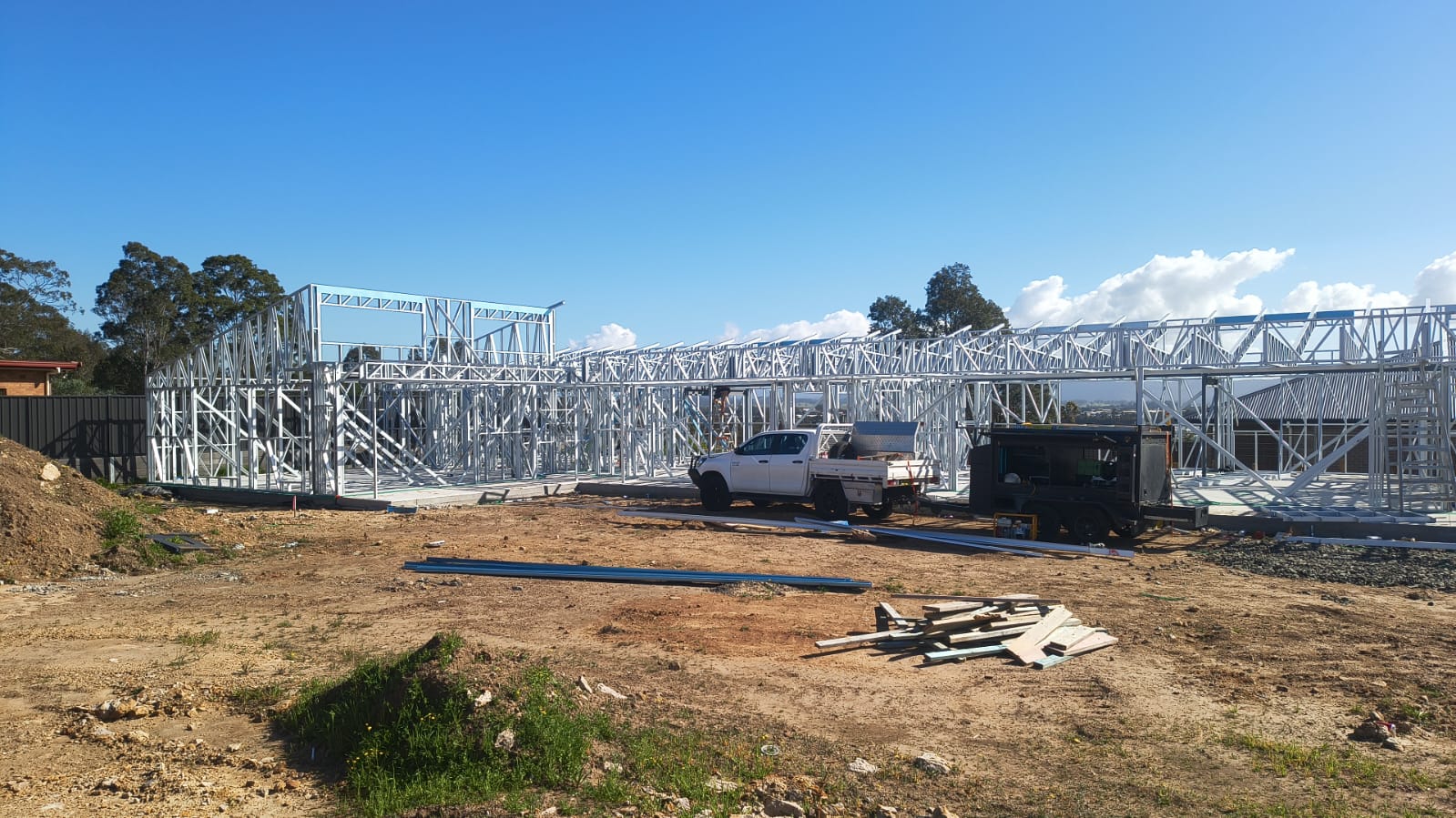 JAI HOMES childcare centre under construction — precision LGS steel frame elevation